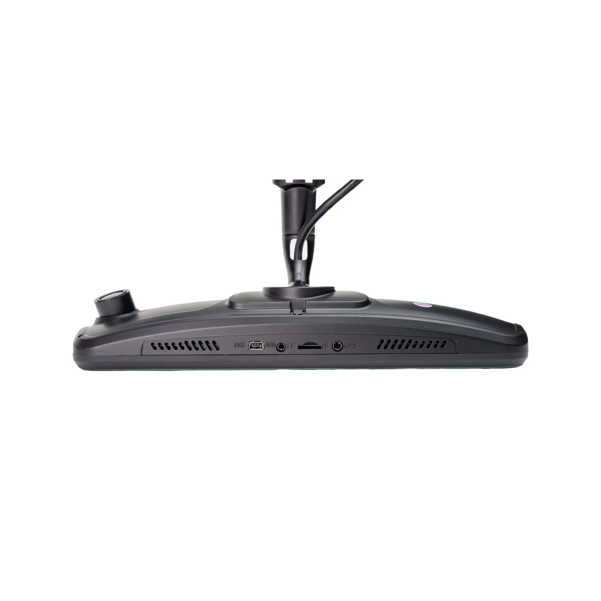 Close-up of a black drone remote/controller with two joysticks visible and vents along the base.