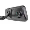 Close-up of a black dashboard camera housing with its lens and mounting mount visible.