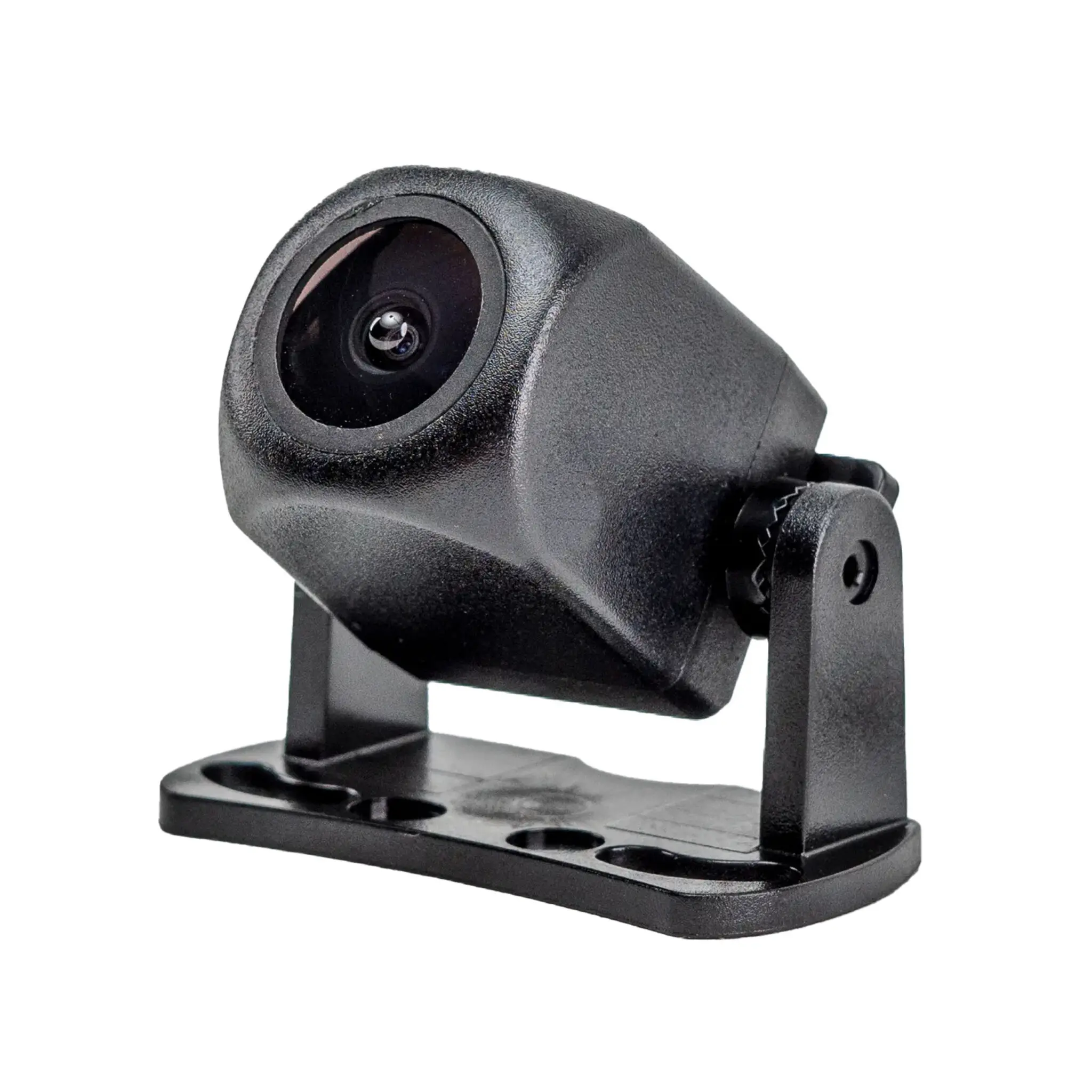 Close-up of a black adjustable camera mount with a swiveling ball joint and base plate