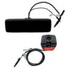 Car dashboard camera system with a screen and bundled cables labeled GPS antenna, power, and camera.